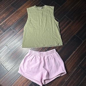 Crewneck tank top elastic waist heavy cotton shorts Los Angeles Apparel basic